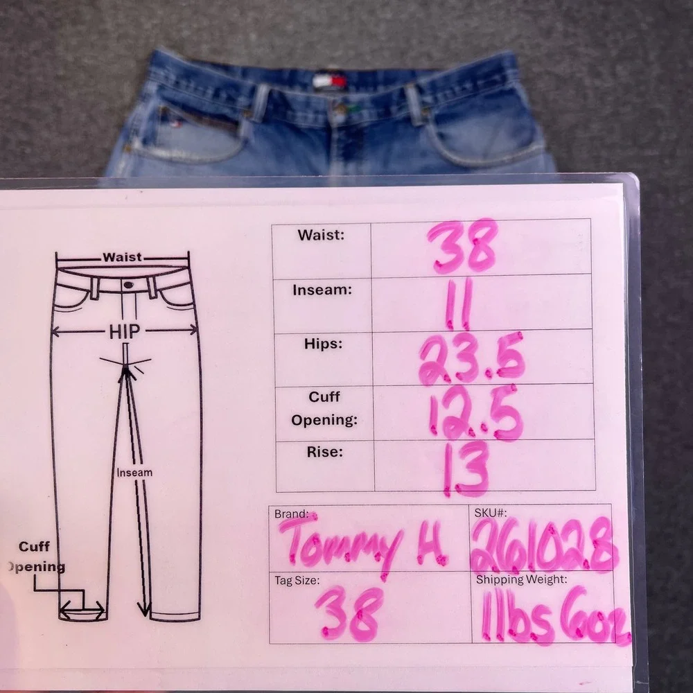 VTG 90s Tommy Hilfiger‎ Carpenter Shorts Mens 38 Light Wash Workwear Utility Y2K